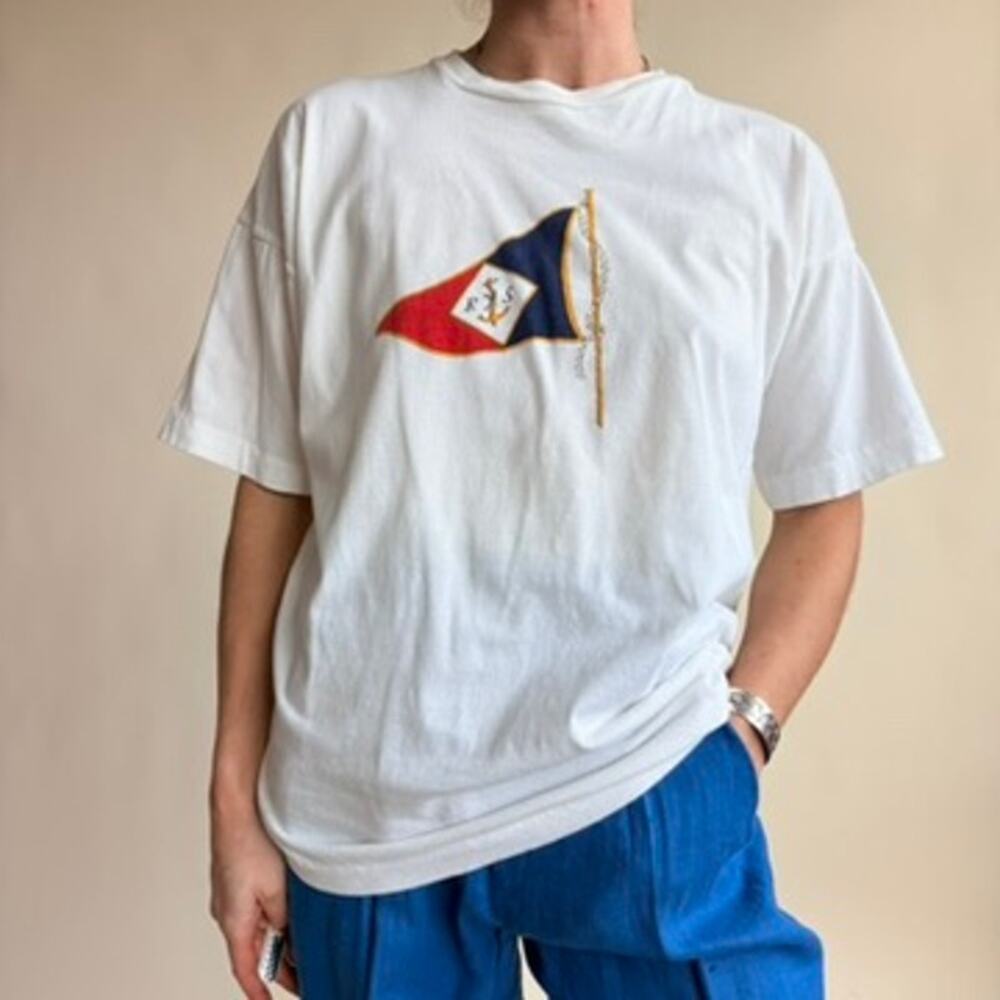 J.McLaughlin Nautical Flag T-Shirt - White, Made in Italy, (Fits Medium)